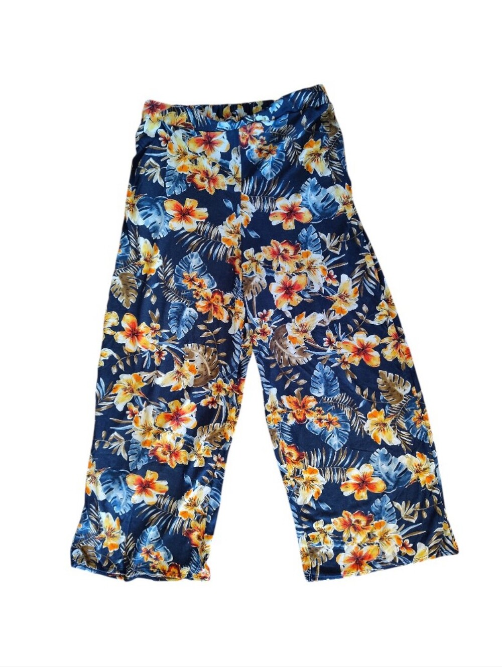 Promises Promises Blue Tropical Print Pull‎ On Palazzo Beach Pants Plus 1X - Picture 4 of 8